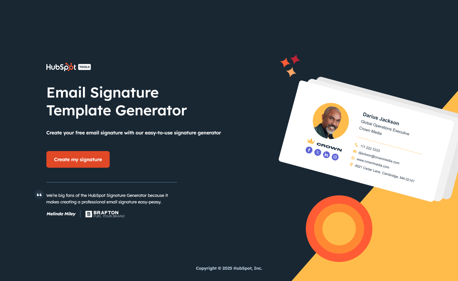 Link do przykładowego generatora graficznej stopki znajdziesz w treści artykułu. Aby utworzyć stopkę, kliknij przycisk 'Create my signature'.
