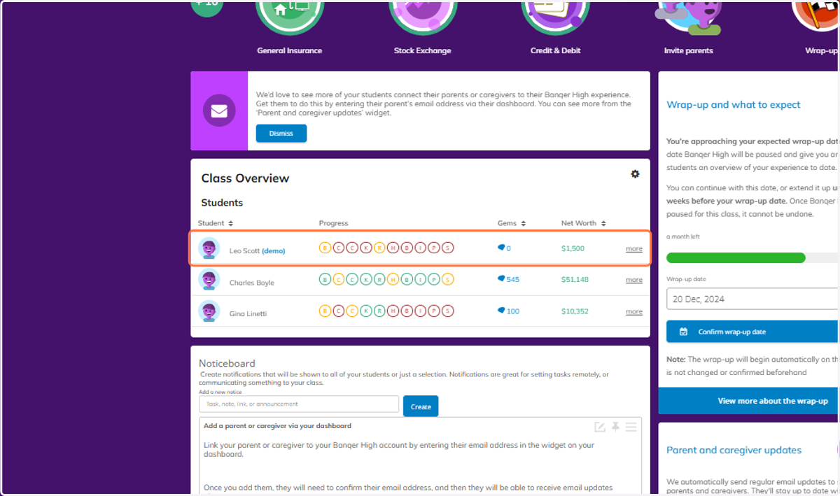 Click anywhere on Leo Scott from your Class Overview, or click on the more button.