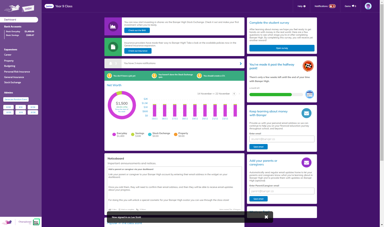 You can now view and navigate through Banqer from a student view.
