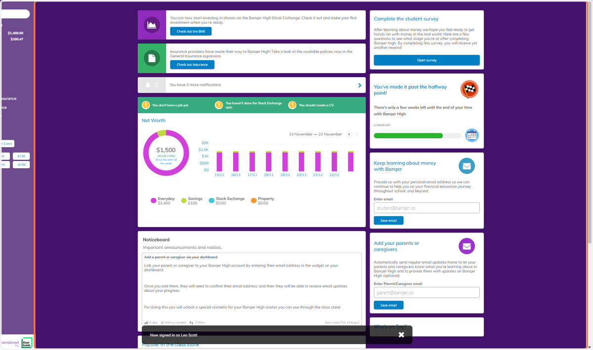 You can now view and navigate through Banqer from a student view.