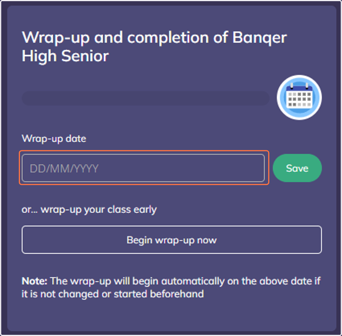 Click on dropdown trigger to choose a new wrap-up date.