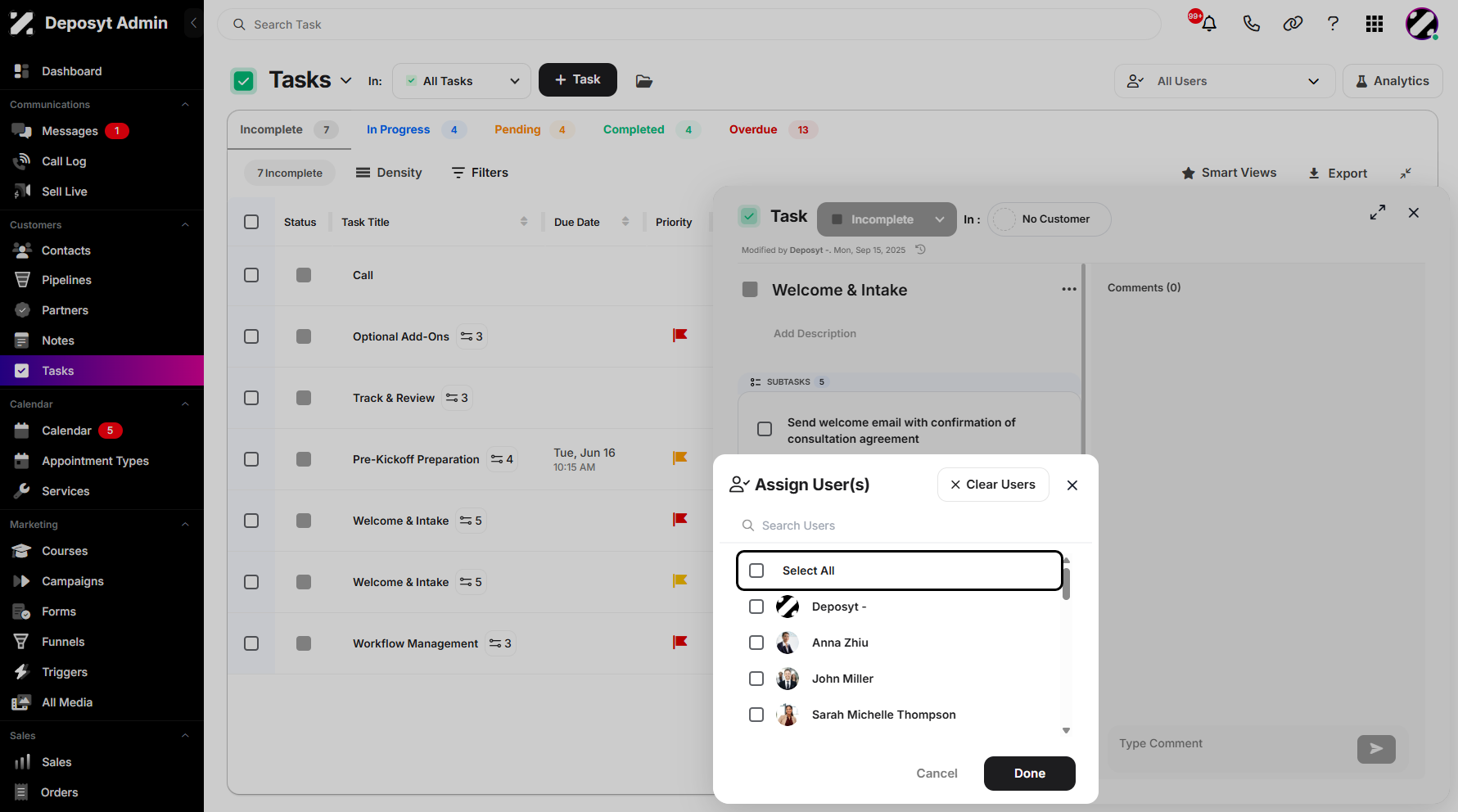Step 8: You can select all tasks by clicking on the Select All checkbox.