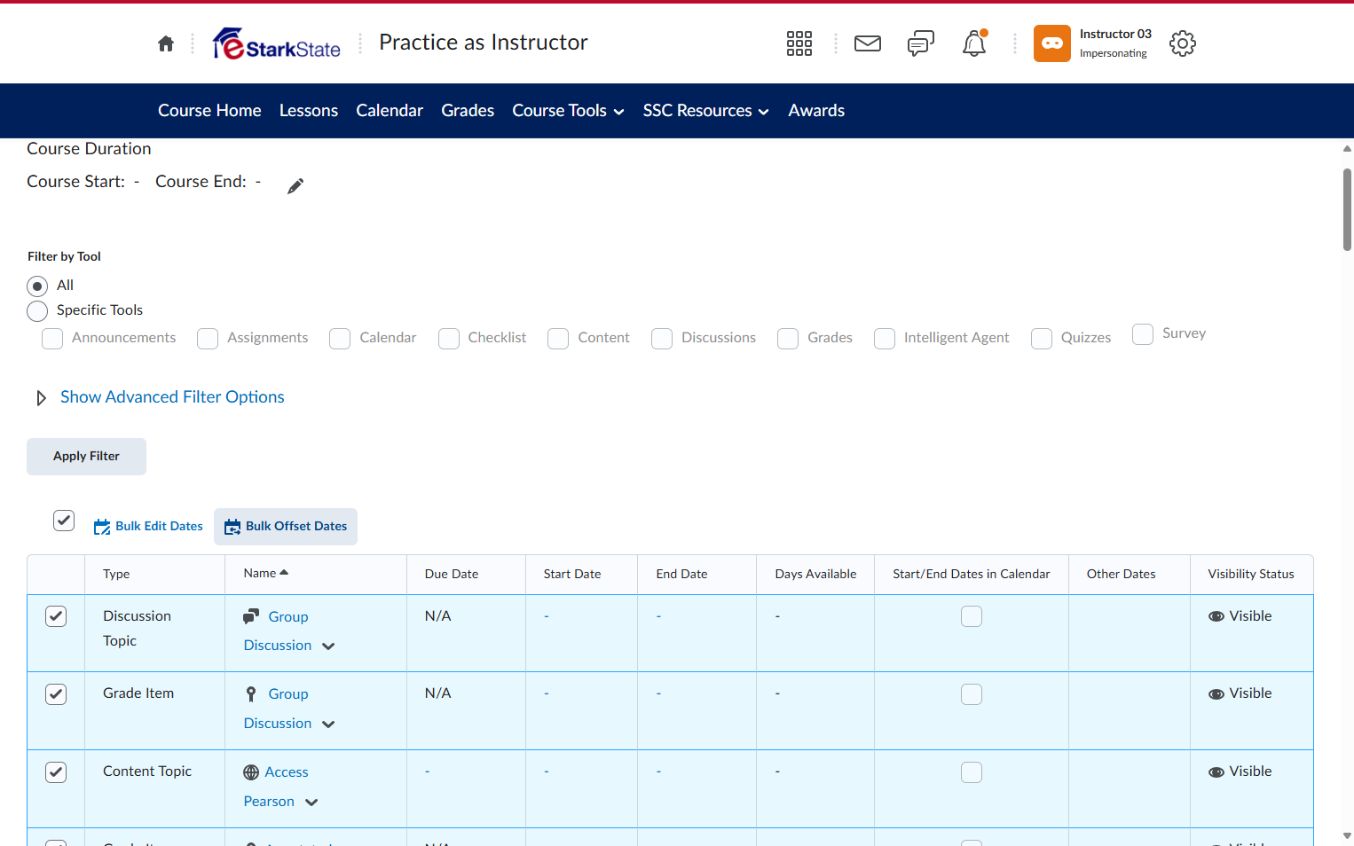 Click on Bulk Offset Dates