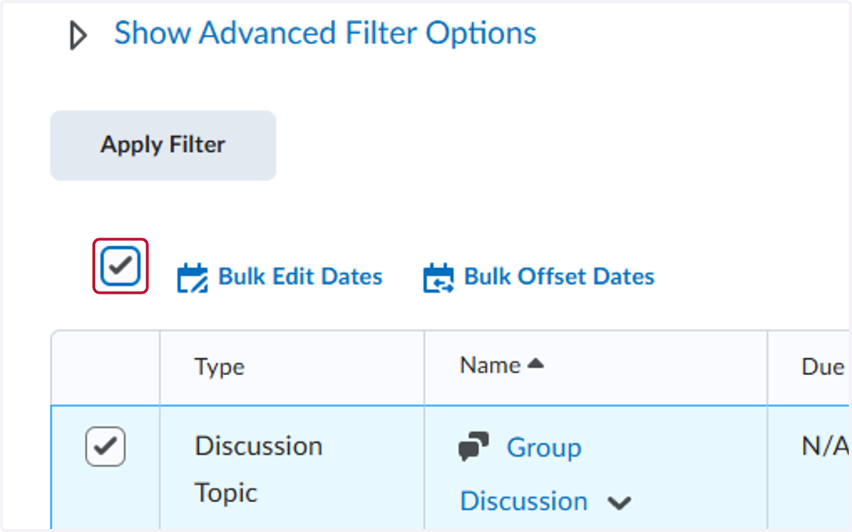 Check on the top box to select all assignments