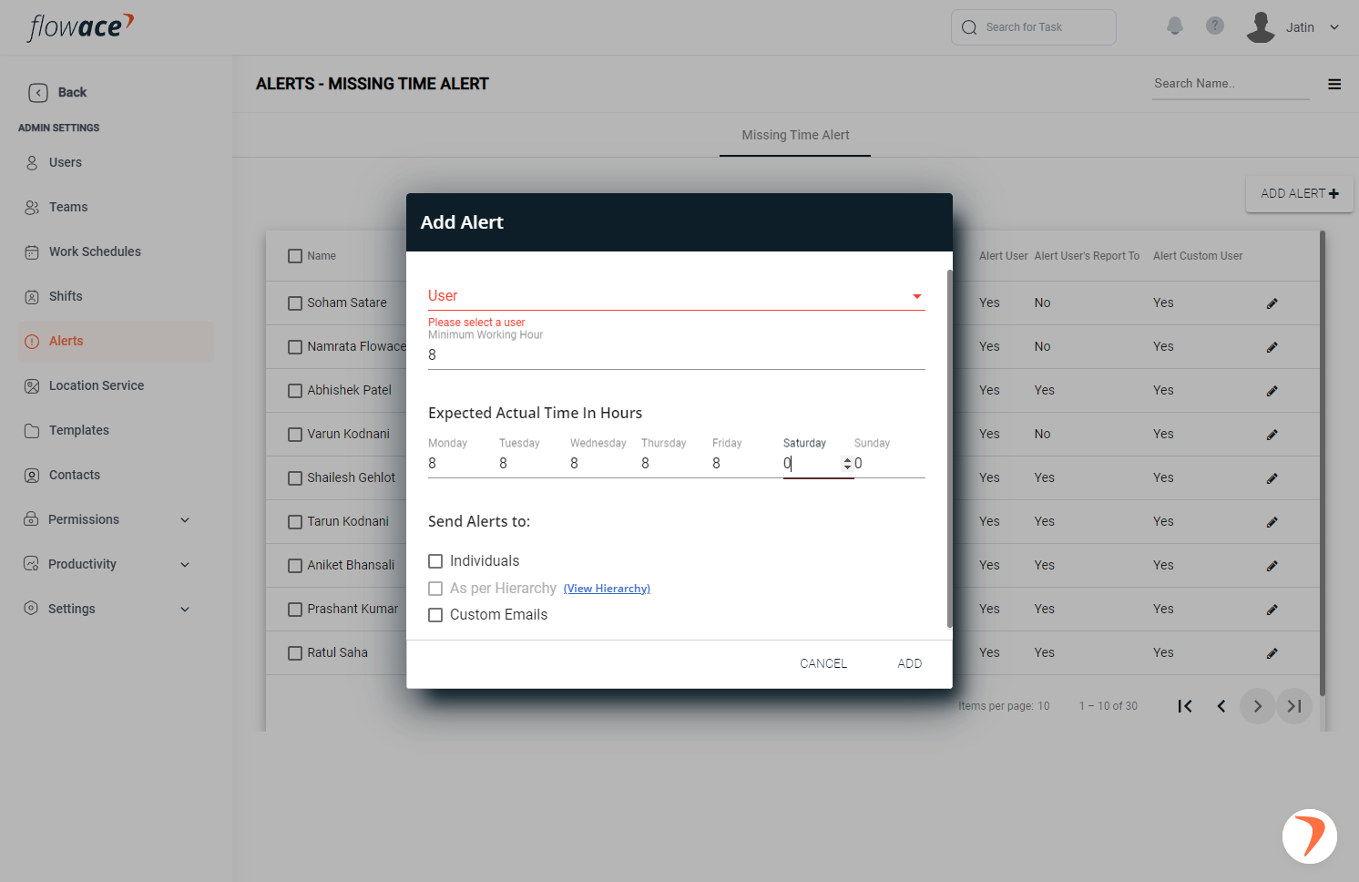 Type the minimum working hours