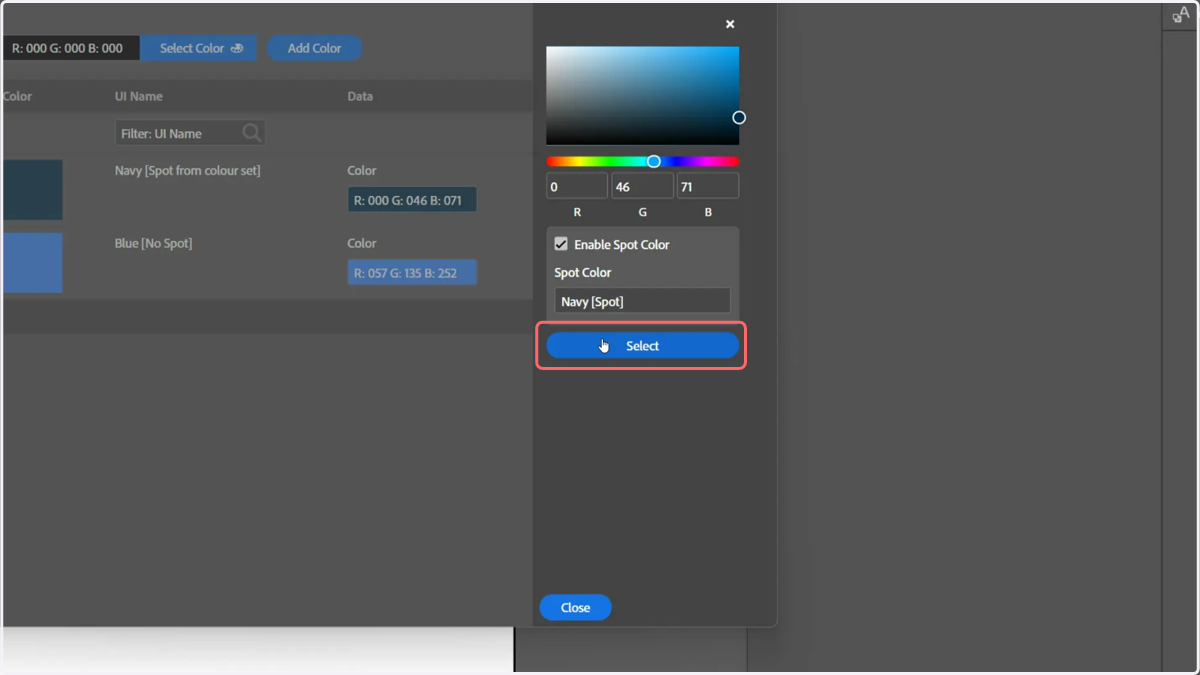 Click Select to confirm