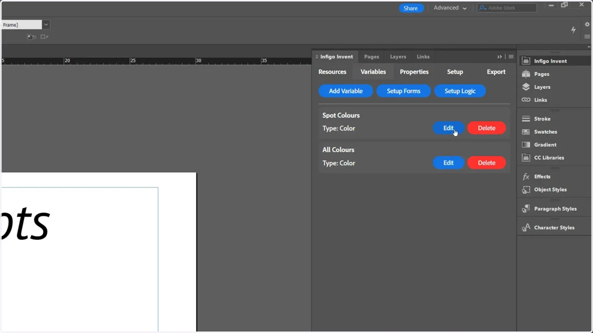 Two variables have also been created in our Invent template
