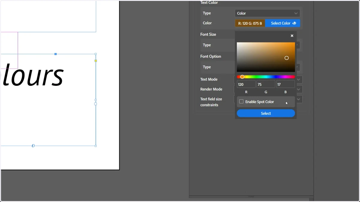 For comparative purposes, a second field has been linked to a static colour, not defined as a spot colour