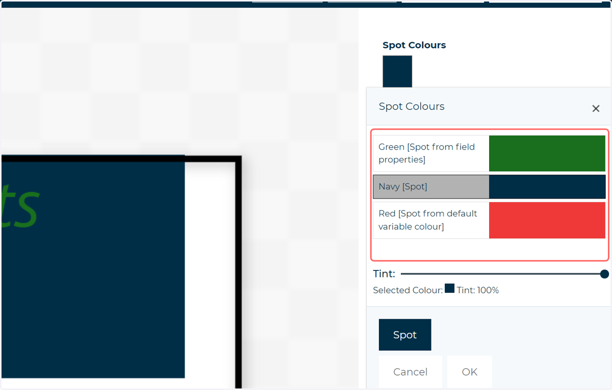 Spot Colour variable