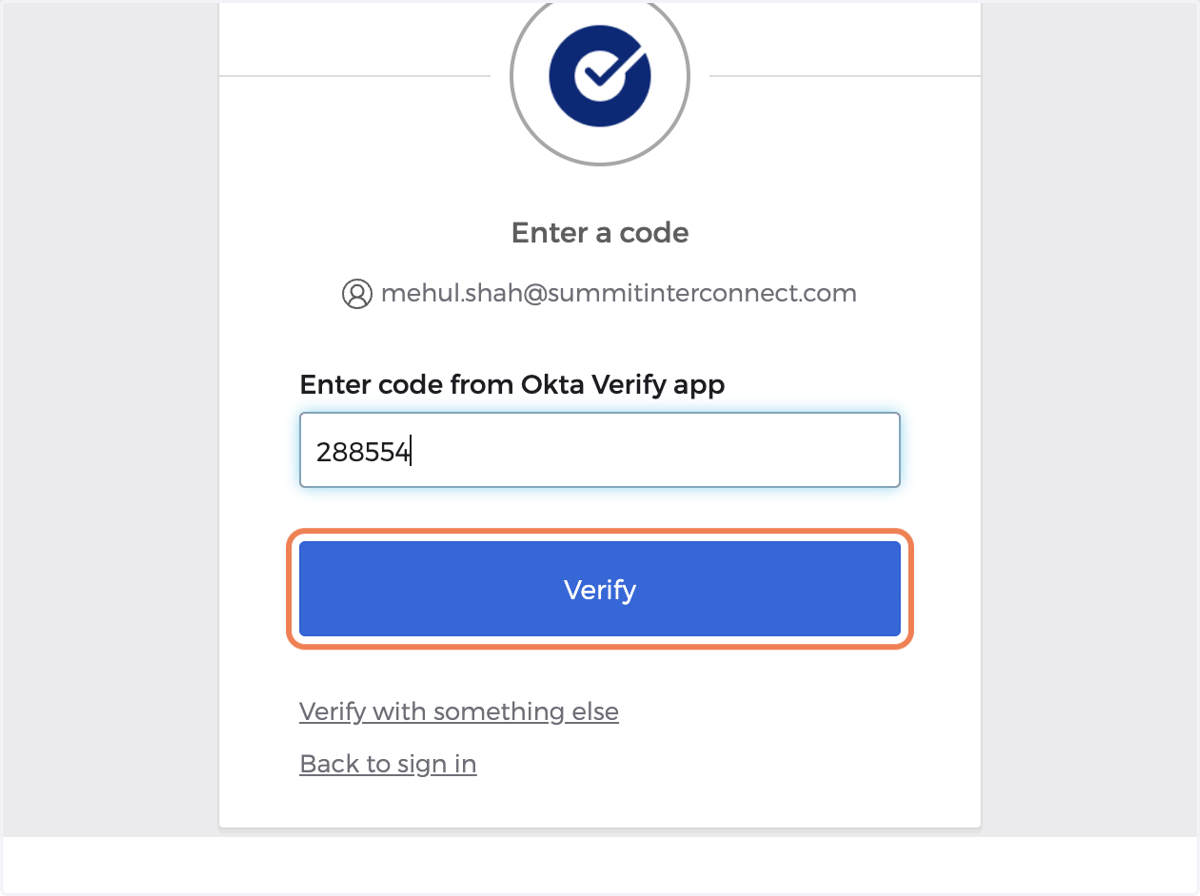 Enter code from Okta Verify app