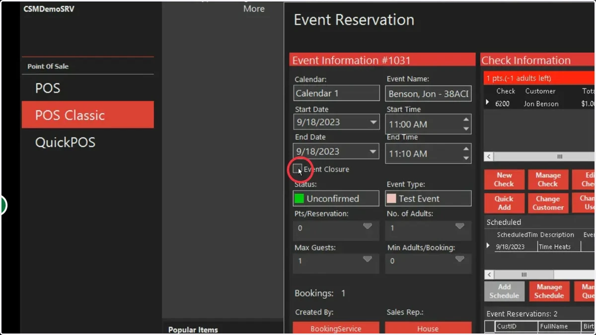 If the activity is exclusive, ensure the event closure box is checked.