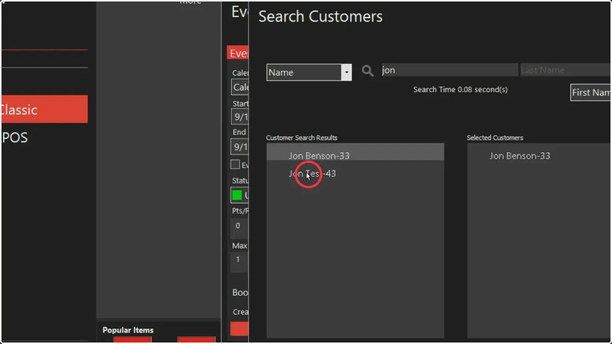 Double click customers to move them to the selected list