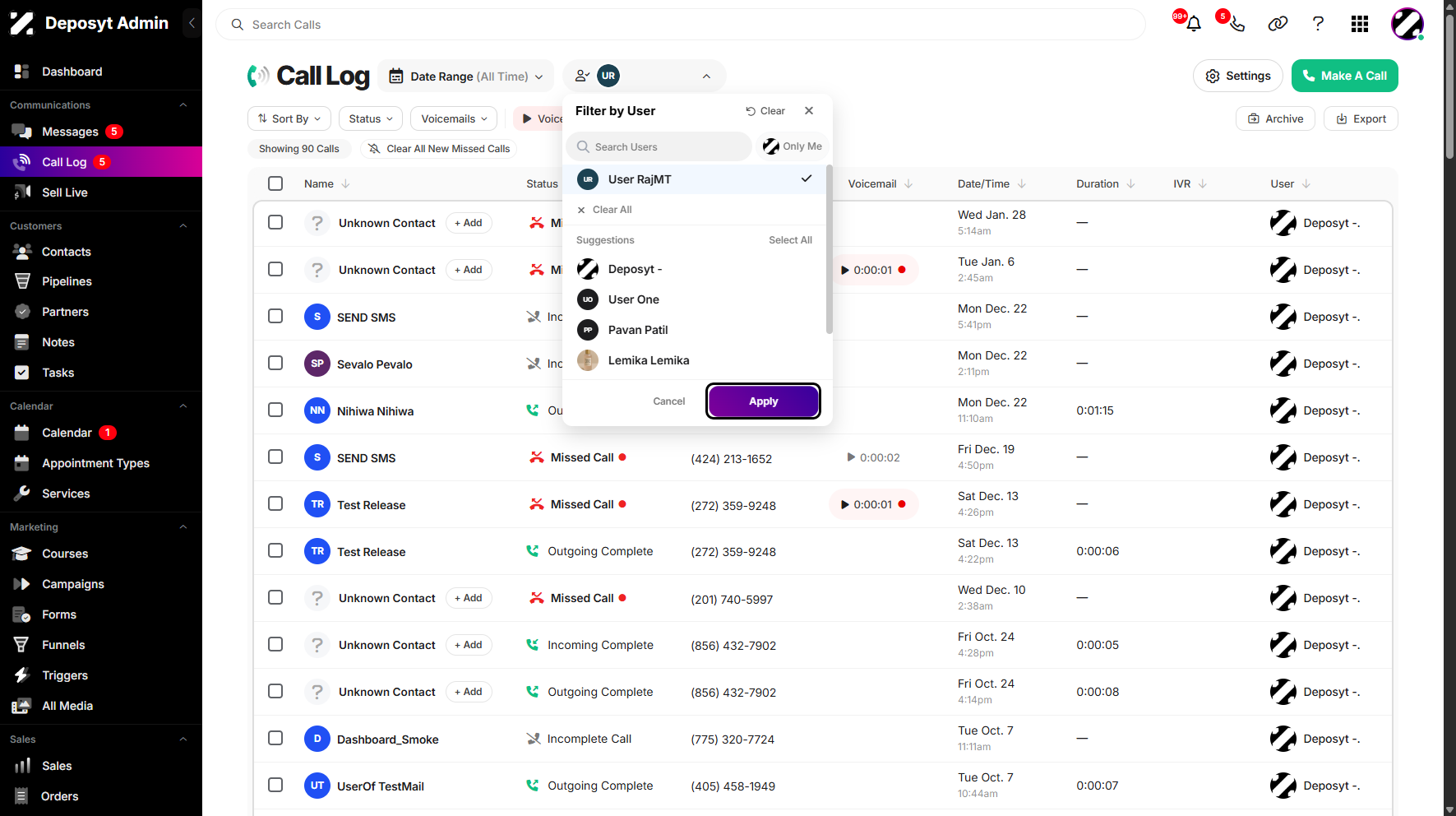 Step 6: Once a user is selected, click the Apply button to proceed.