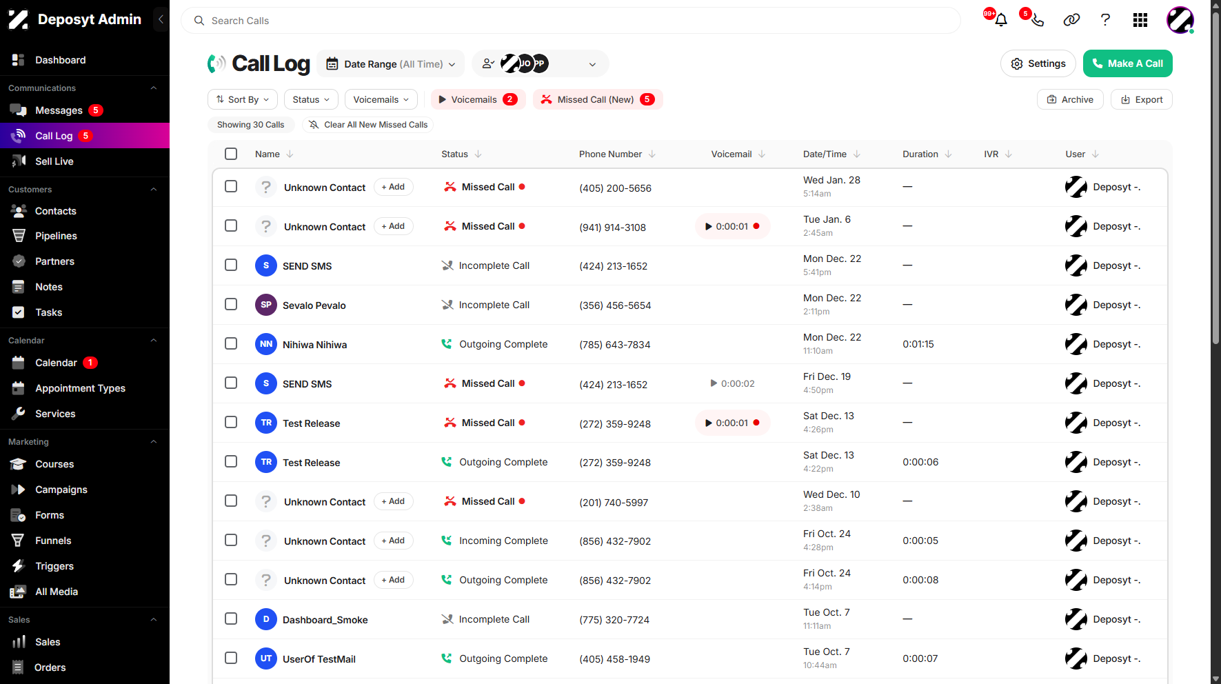 Step 10: You can now see all the calls associated with the selected users, allowing you to focus on their specific call activities and performance. This makes it easier to track progress, follow up on calls, and analyze user-specific communication history.