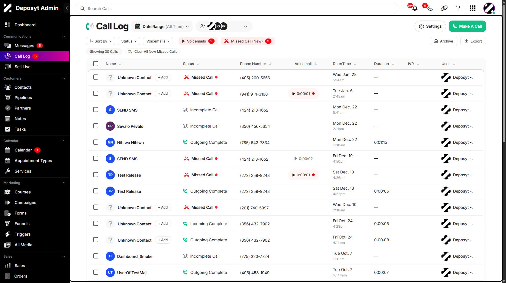 Step 10: You can now see all the calls associated with the selected users, allowing you to focus on their specific call activities and performance. This makes it easier to track progress, follow up on calls, and analyze user-specific communication history.