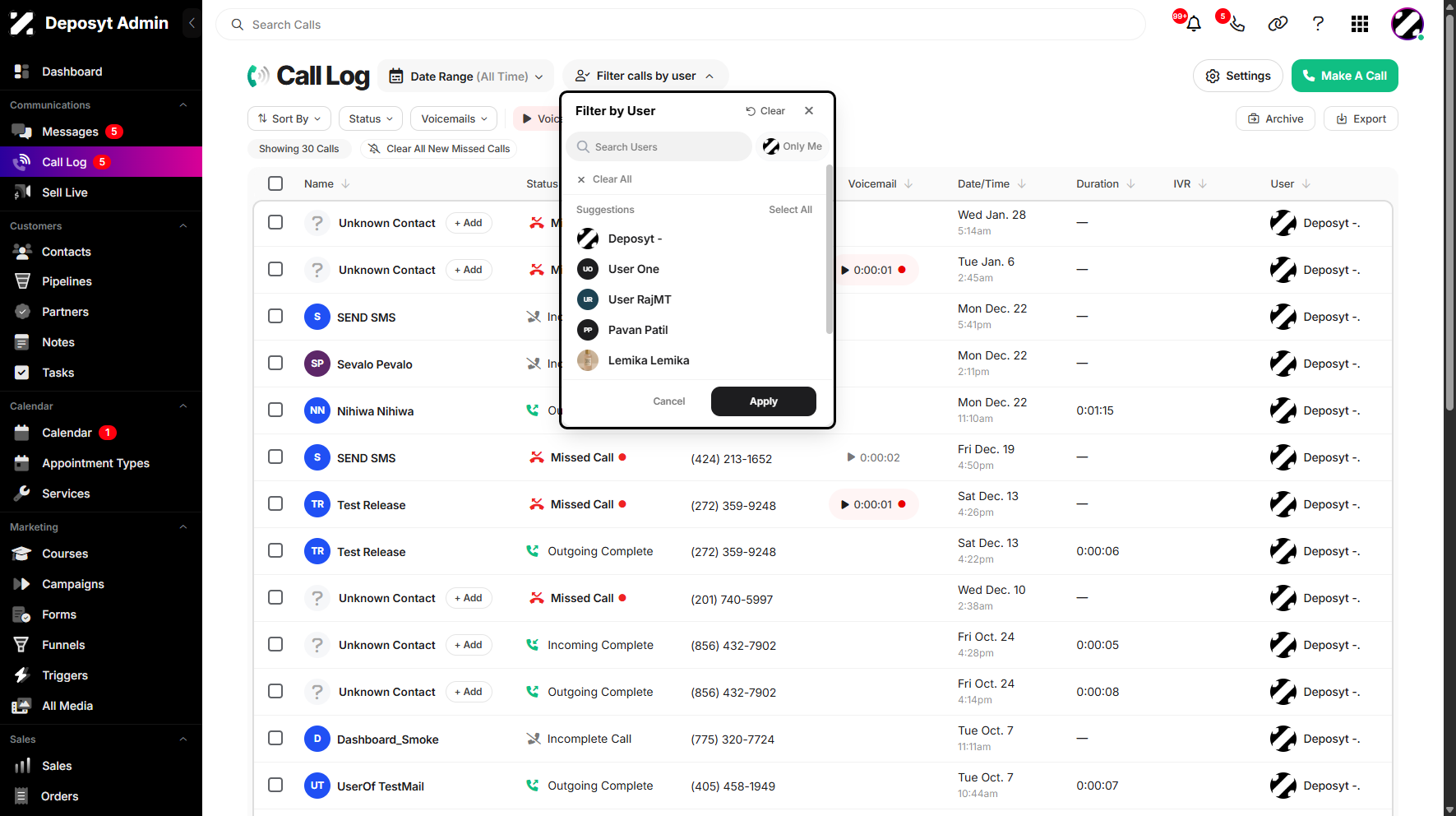 Step 4: A pop-up window will appear, displaying a list of all users in the system.