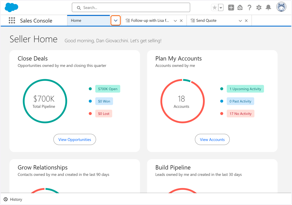 In Sales Console, click on Show Navigation Menu