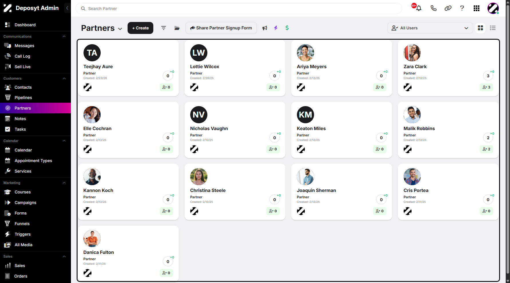 Step 2: You will then be navigated to the Partners tab.