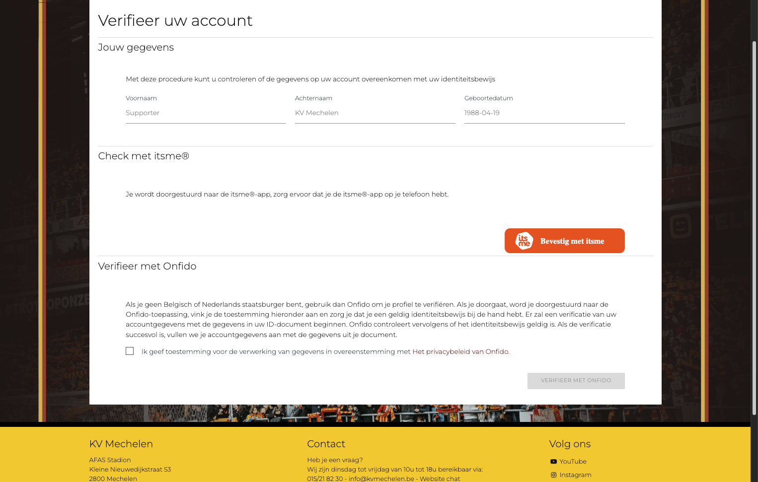 Op de volgende pagina kan je kiezen voor verificatie via Itsme of Onfido.