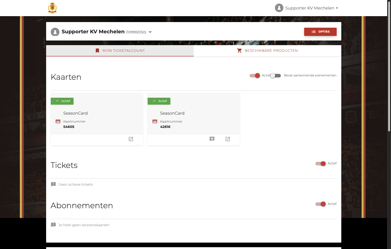 In je account klik je rechtsboven op de button 'Opties'