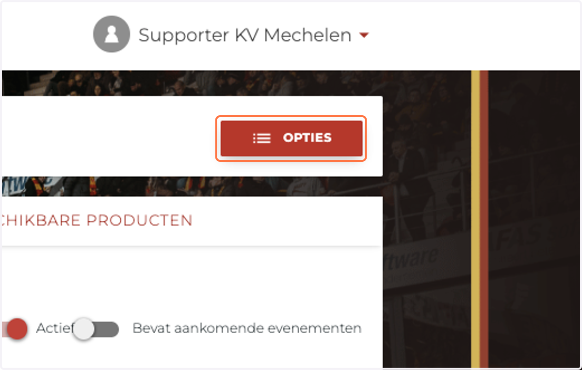 In je account klik je rechtsboven op de button 'Opties'