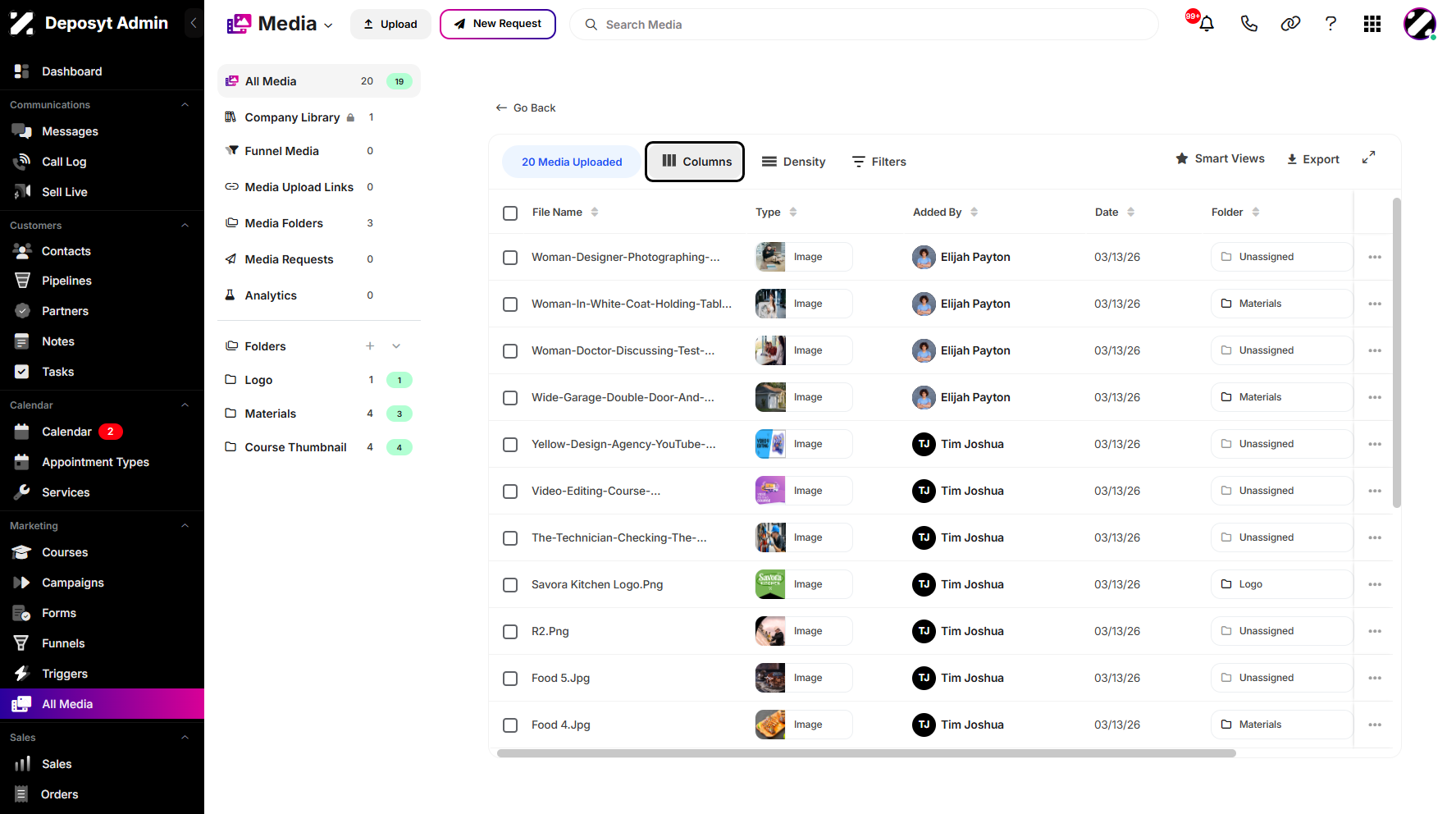 Step 5: To manage the columns, click the Columns tab above the media preview.