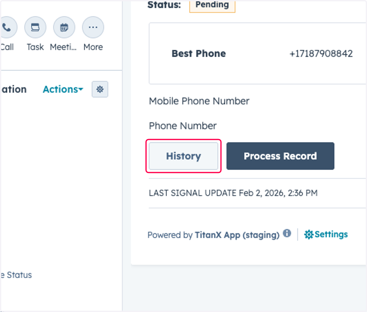 Click on History to view your submission history on that contact