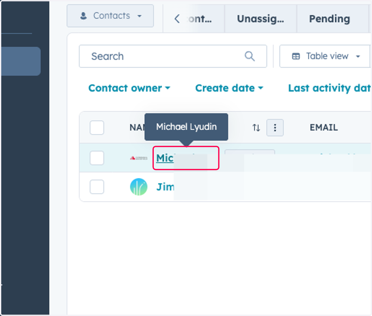 Click on a contact