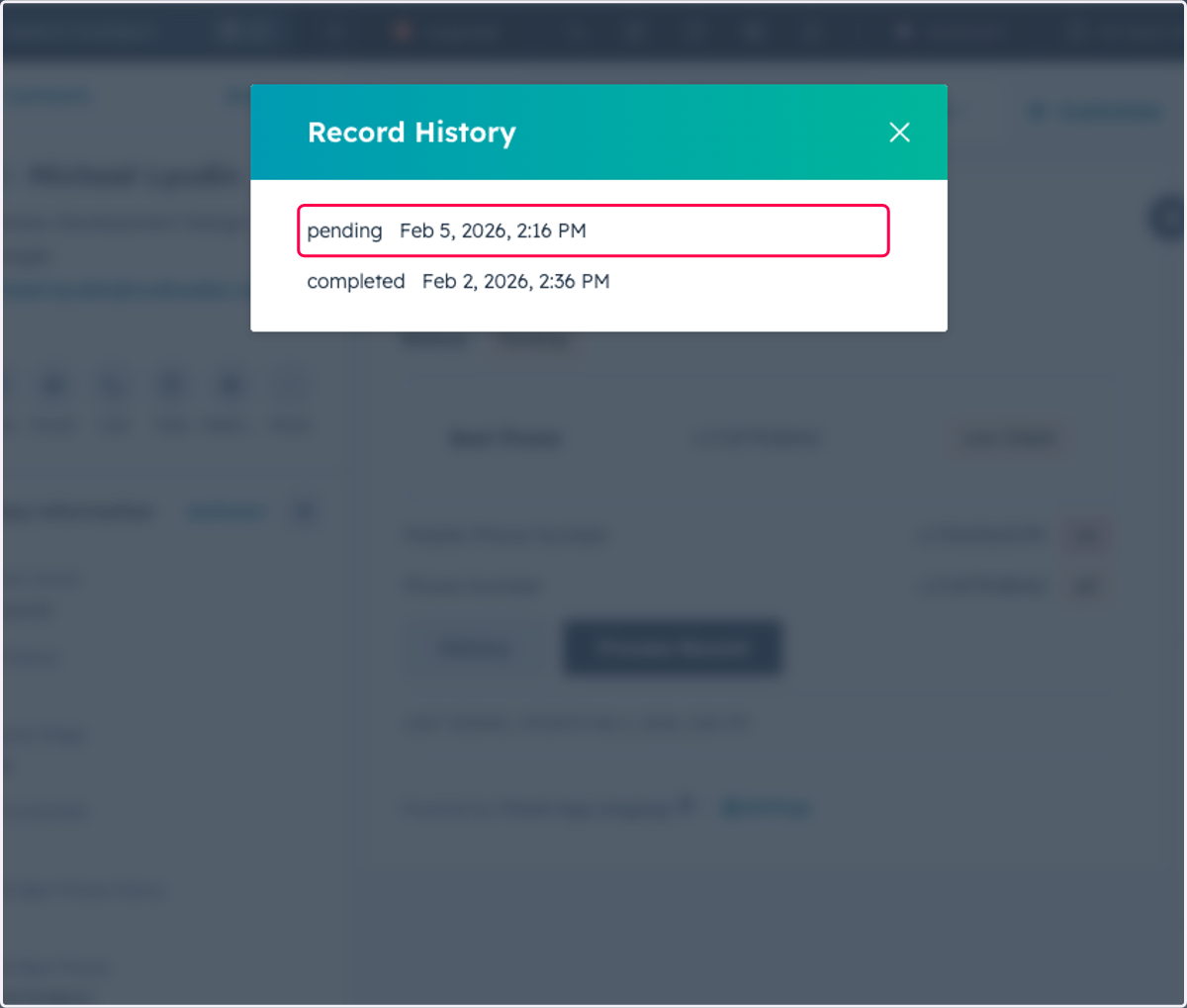 Here you will see a record of each time a contact was submitted