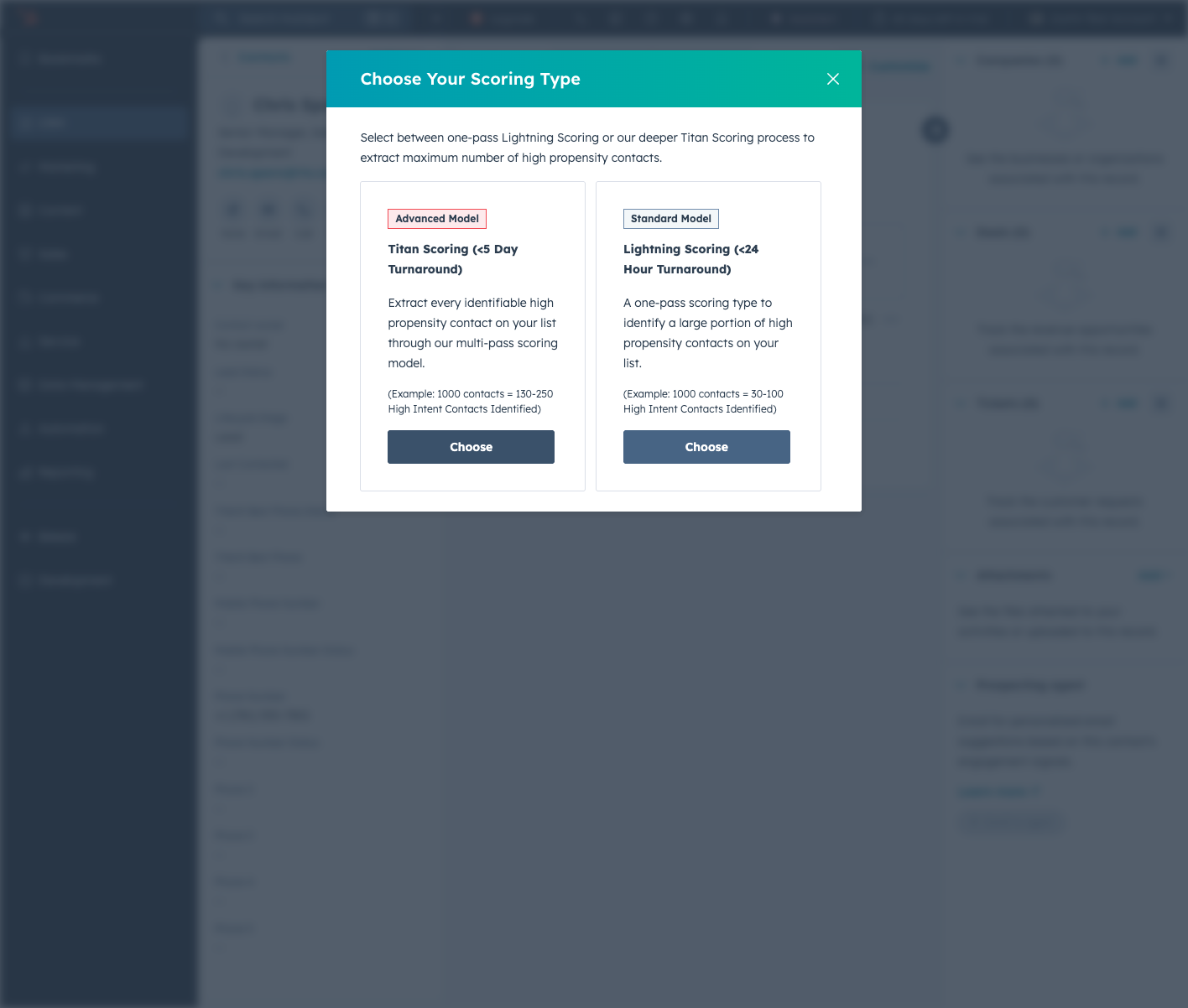 Click on your preferred scoring model