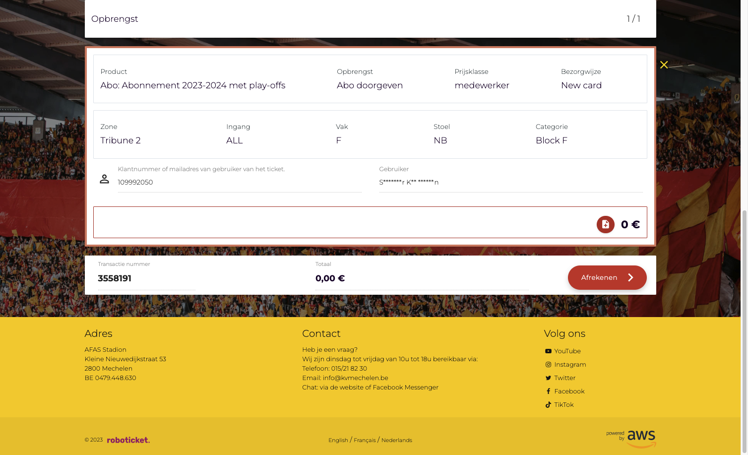 Ticket gepersonaliseerd? Klik door op afrekenen.