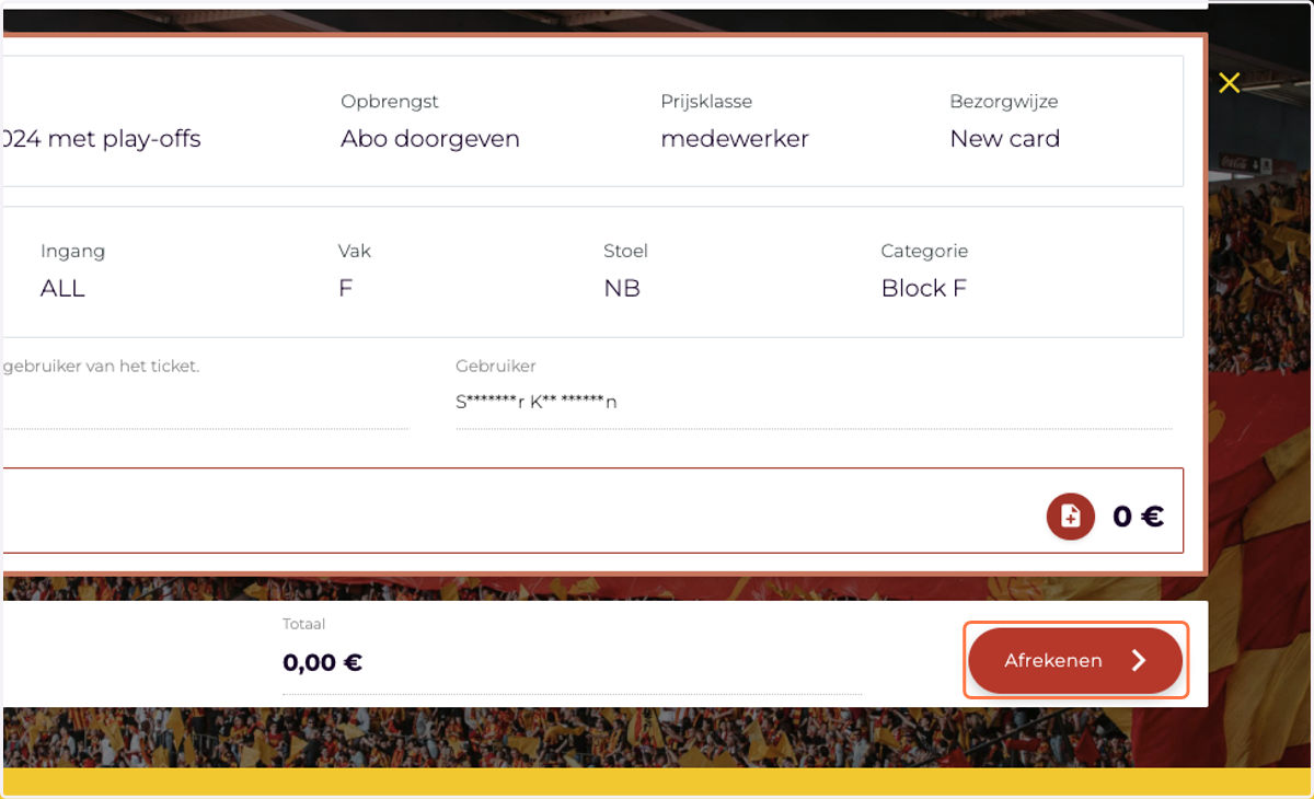 Ticket gepersonaliseerd? Klik door op afrekenen.