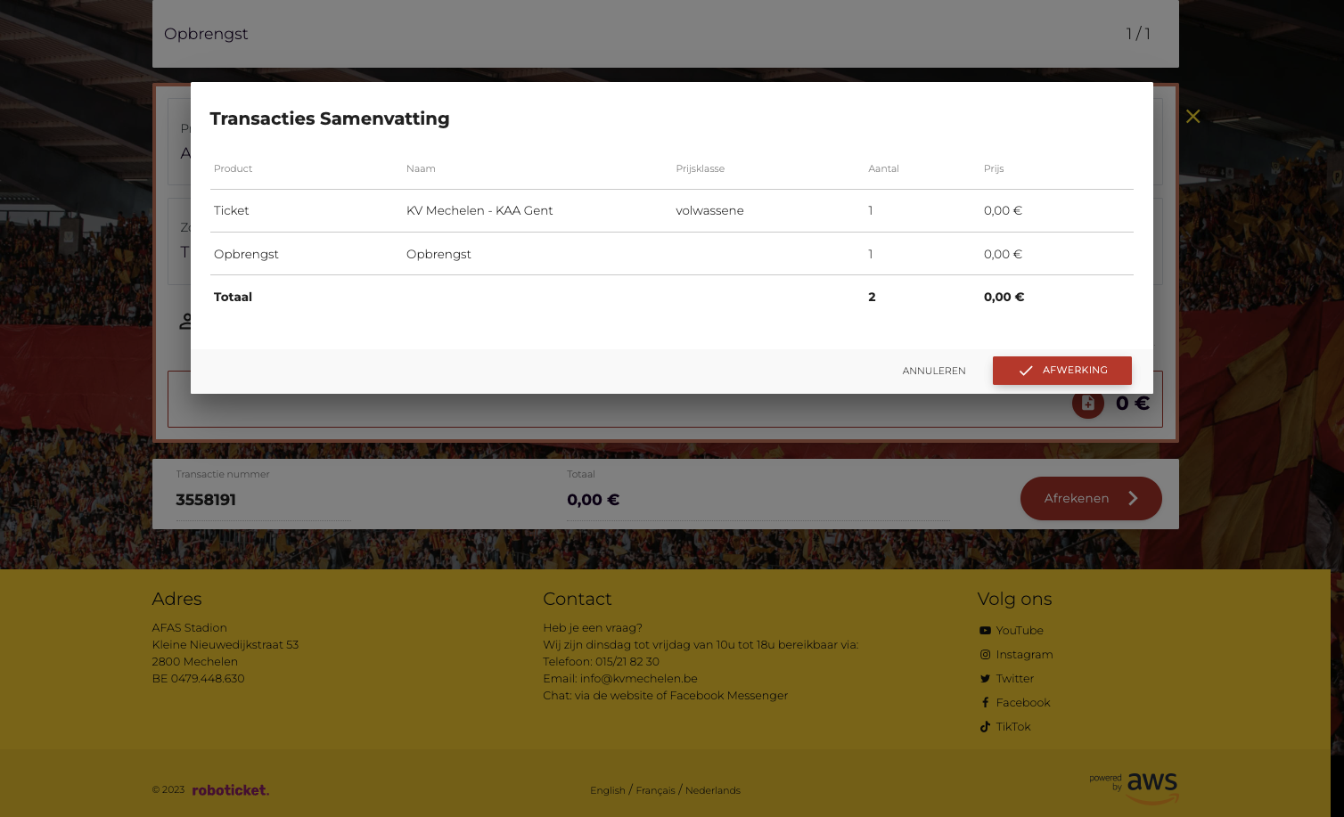 Eens je hier doorklikt op 'Afwerking' is je abonnement is vrijgegeven. In je mailbox zit een ticketje dat je kan bezorgen aan de persoon voor wie het ticket bestemd is.