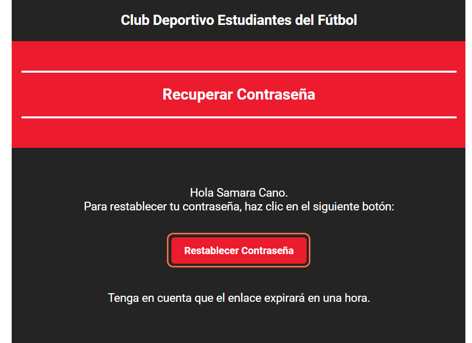 Correo para recuperar la contraseña.