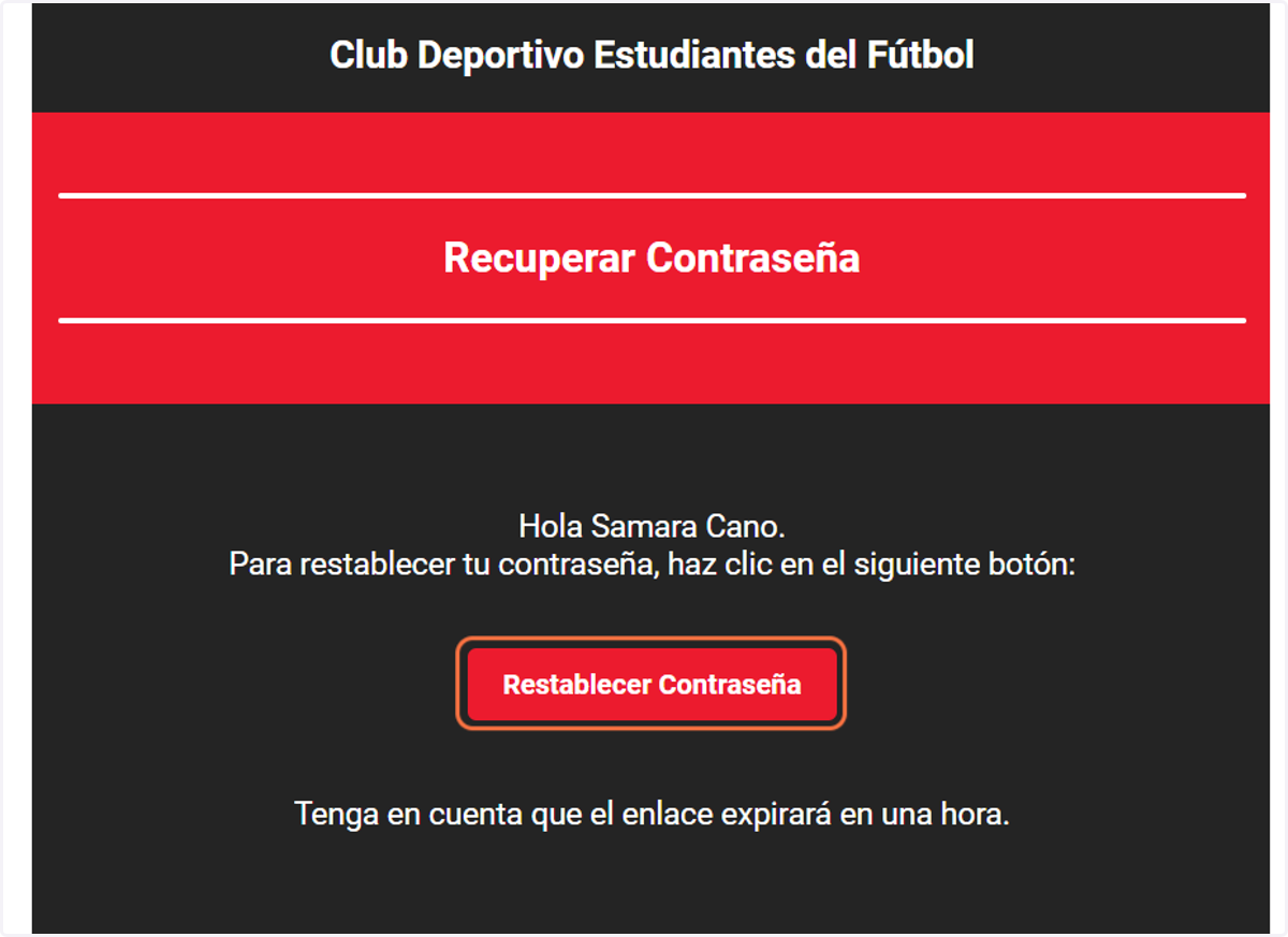 Correo para recuperar la contraseña.