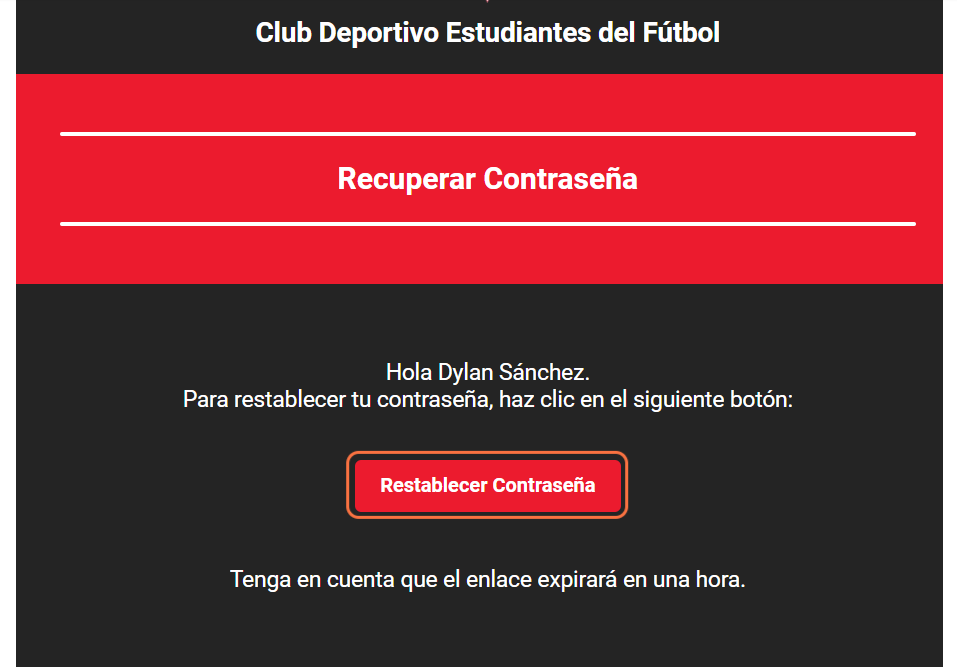 Correo para recuperar la contraseña.