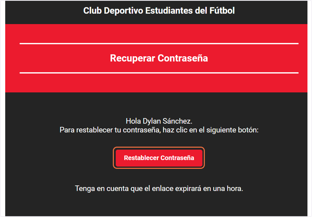 Correo para recuperar la contraseña.