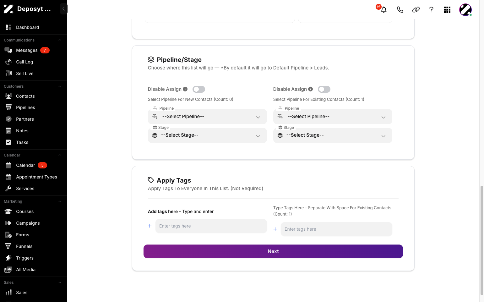 Step 12: You can also apply tags to everyone in the list. Then just click the next button.