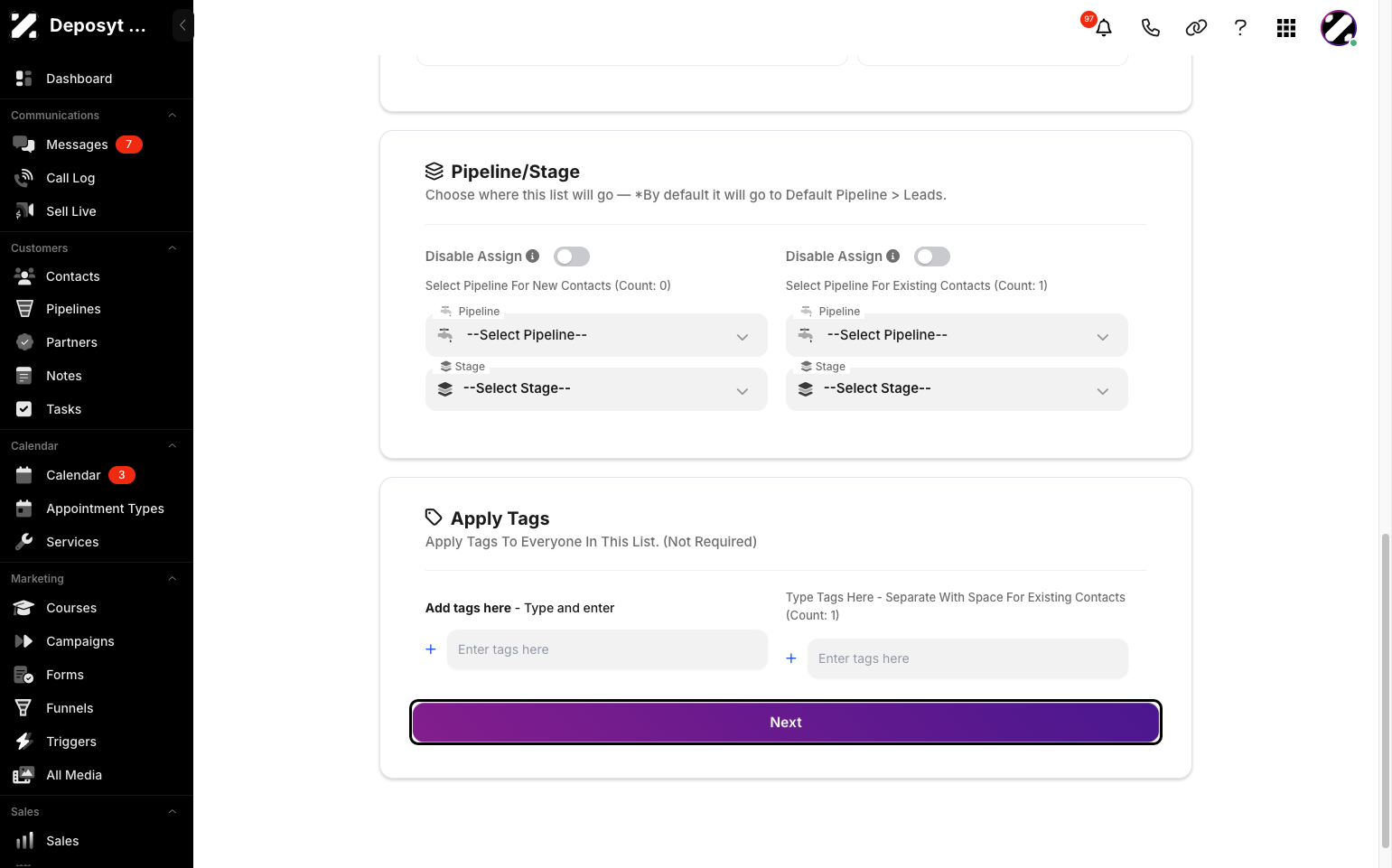 Step 12: You can also apply tags to everyone in the list. Then just click the next button.