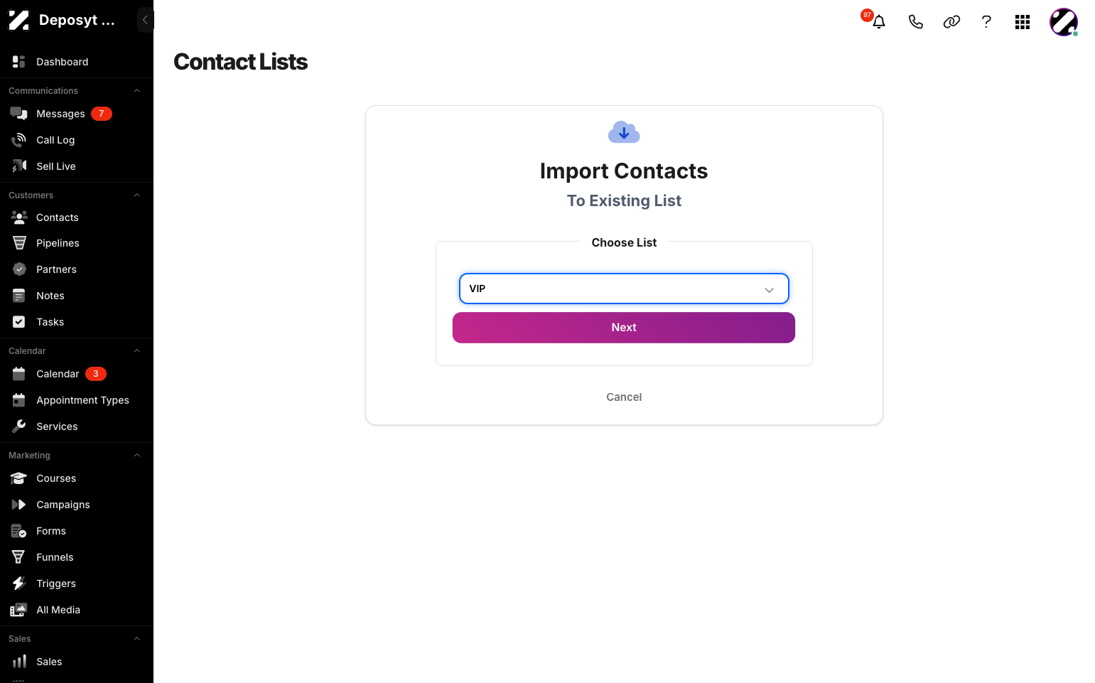 Step 6: Choose a list, then click Next.