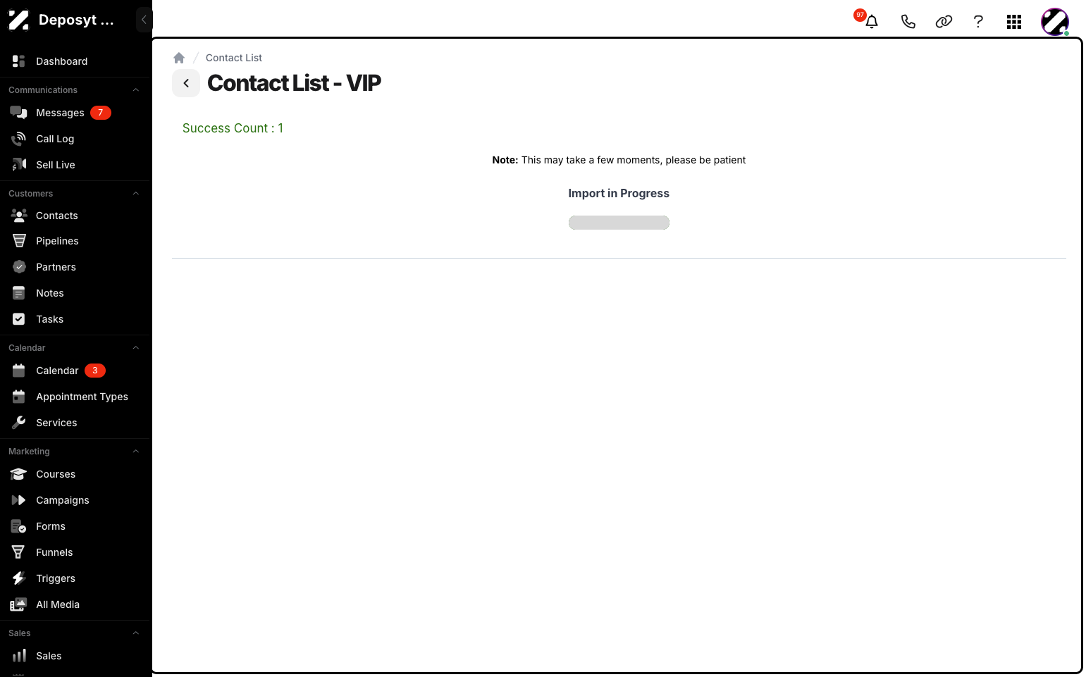 Step 13: A notification will appear saying that the import is in progress. Wait for it to finish.