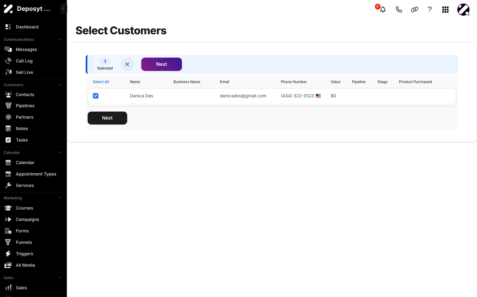 Step 8: Click on Customers and then click Next.
