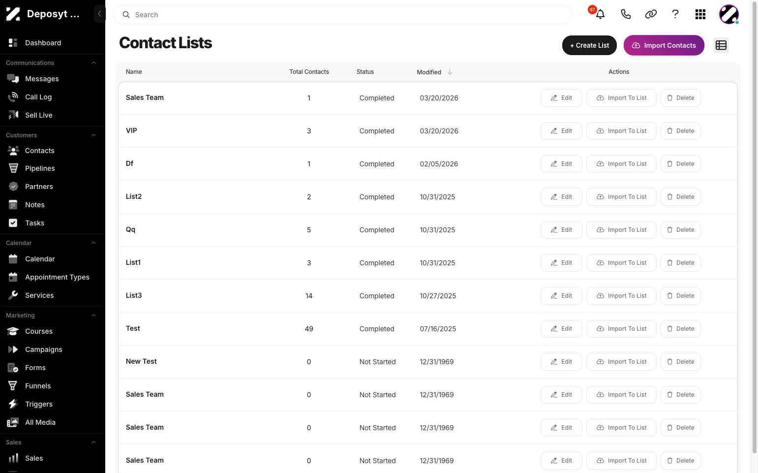 Step 4: You will be taken to the Lists section.