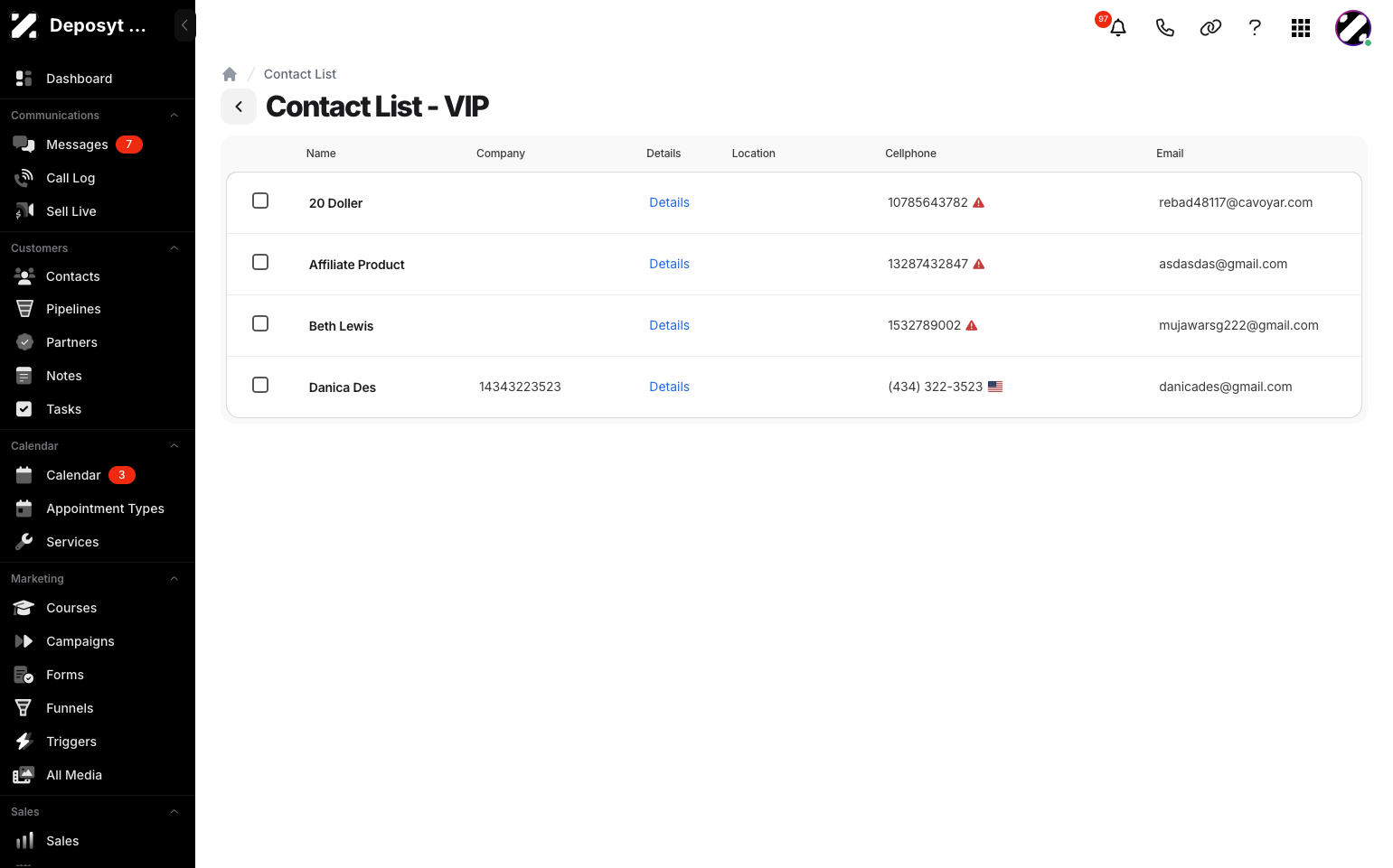 Step 14: You will now see the imported contacts in the selected existing list.