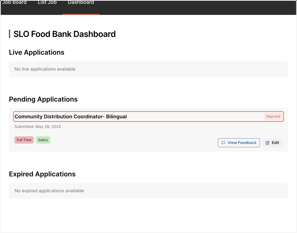 Spokes Admin can reject your job if there are any problems. After receiving notification of rejection, you can edit your job listing to submit for reapproval.