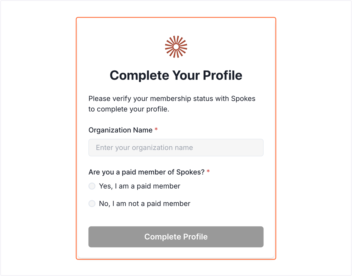 Your will be asked to add your Organization Name & if you are a paying Spokes Member or not. If you would like to view the benefits of being a paying Spokes member, visit this link https://www.spokesfornonprofits.org/membership/
