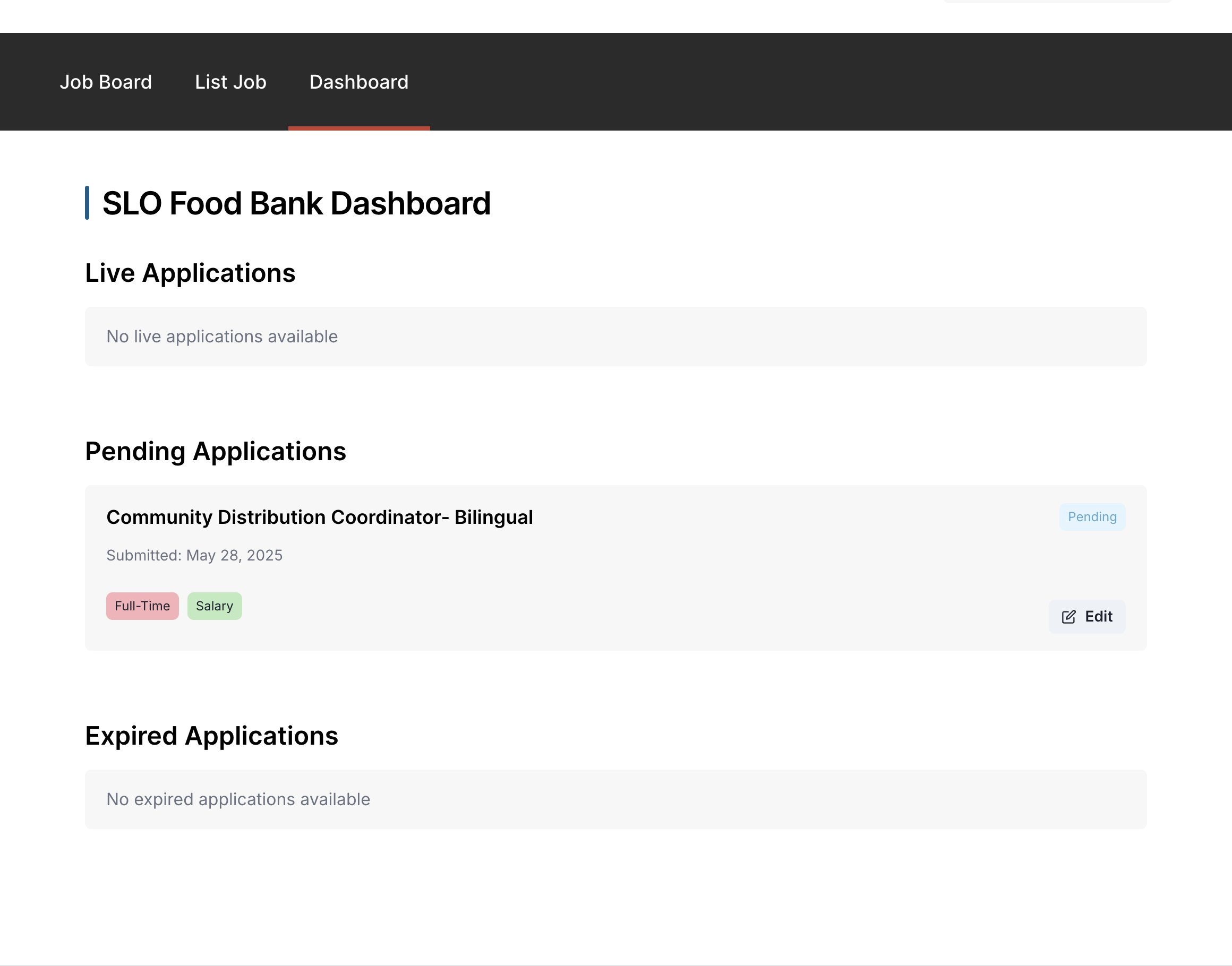 This is the Dashboard for your Organization. Here you can manage what jobs you posted. You can view the status (Pending approval, Live, and Expired).