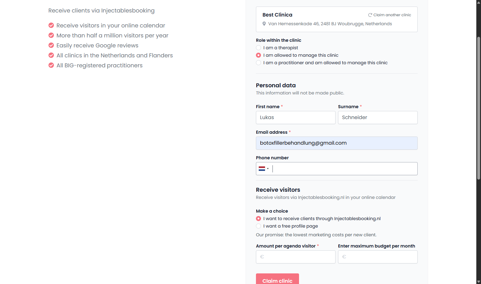 Fill in your personal details in the fields below. Vul je persoonlijke gegevens in de onderstaande velden in.