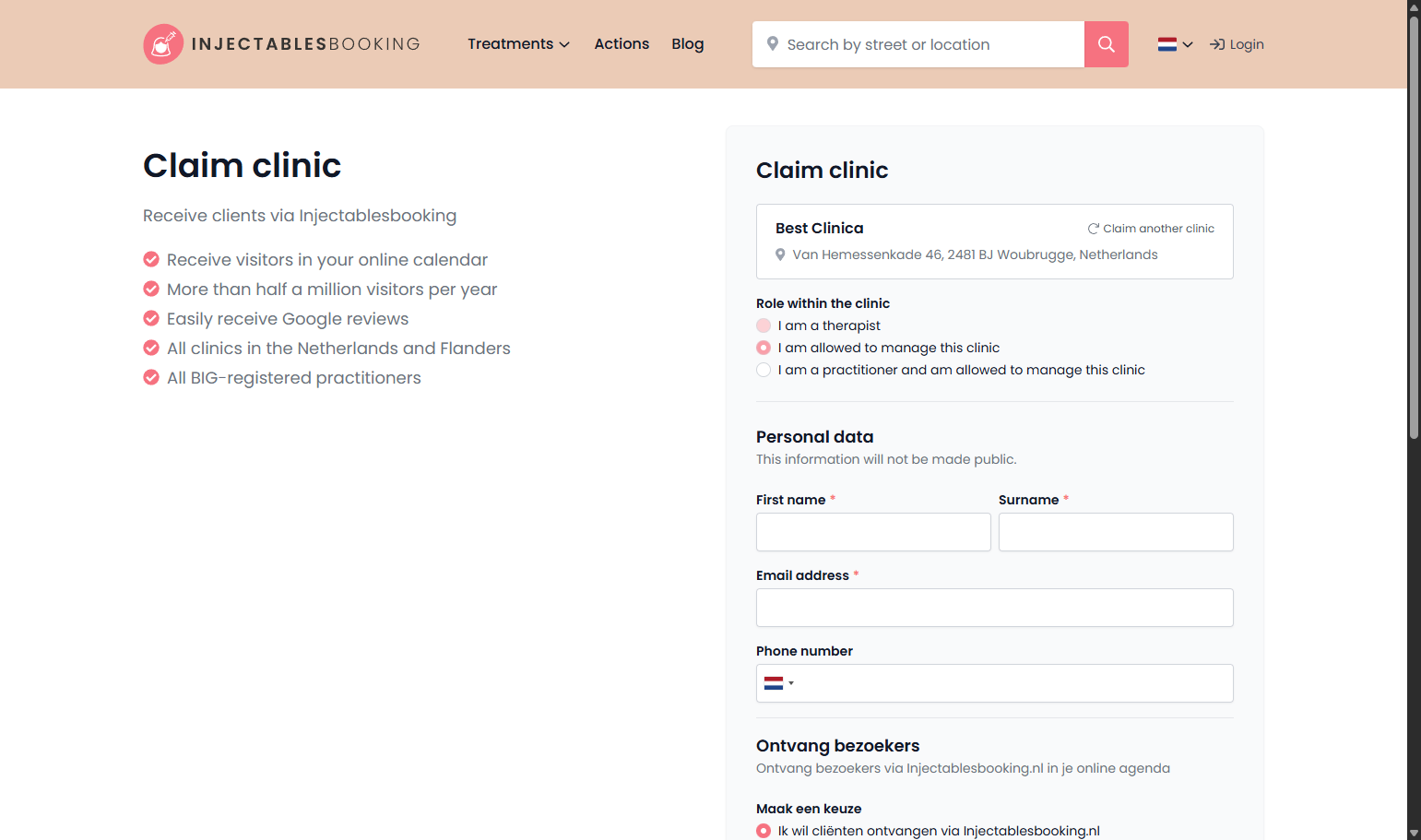 Enter your personal details in the fields below. Vul je persoonlijke gegevens in de onderstaande velden in.