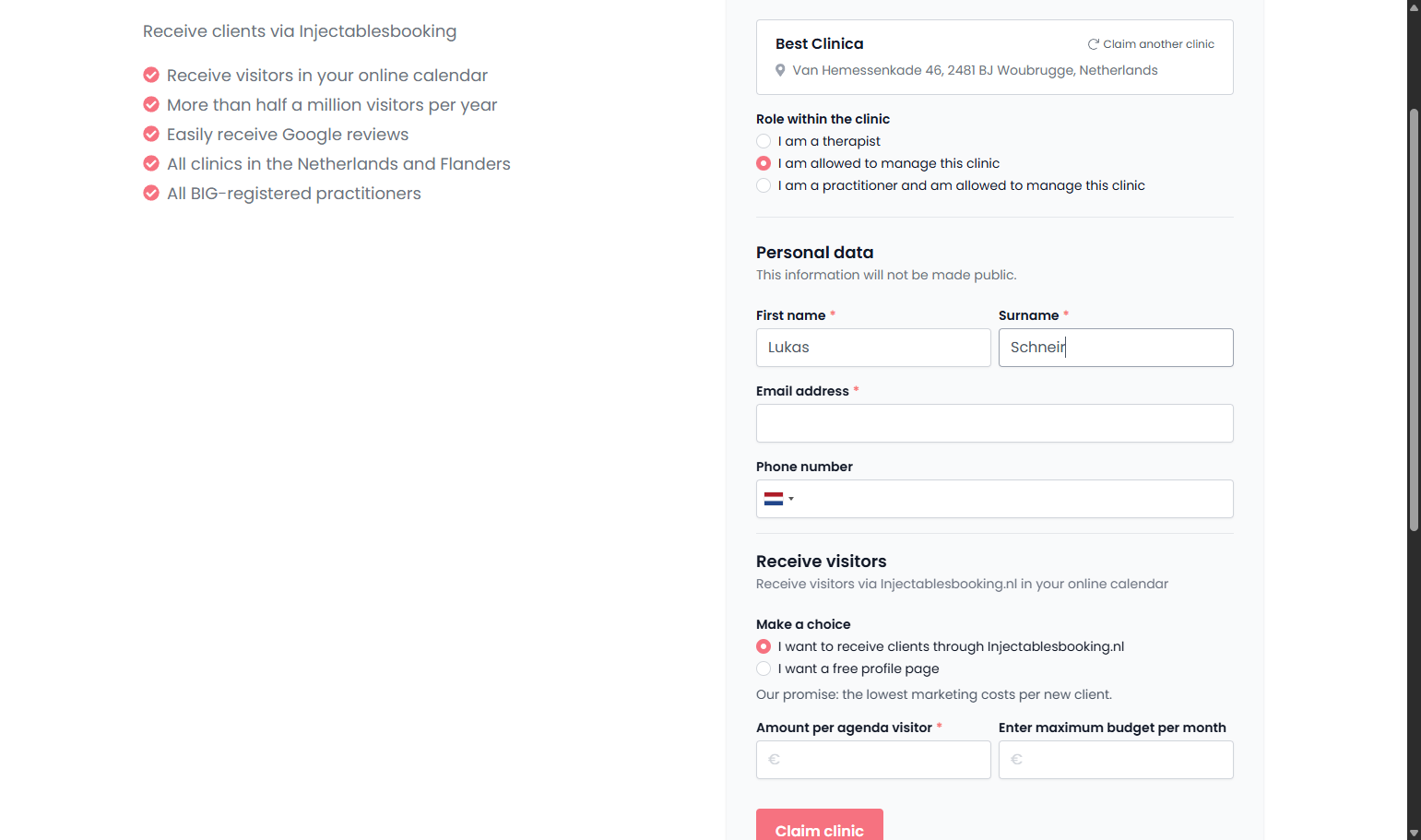 Enter your personal details in the fields below. Vul je persoonlijke gegevens in de velden hieronder in.